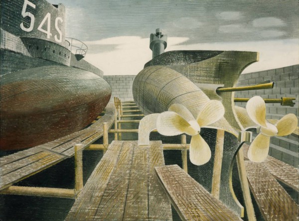 Submarines in Dry Dock 1940 by Eric Ravilious 1903-1942