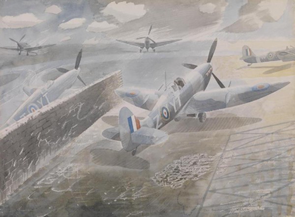 1942 Spitfires at Sawbridgeworth watercolour