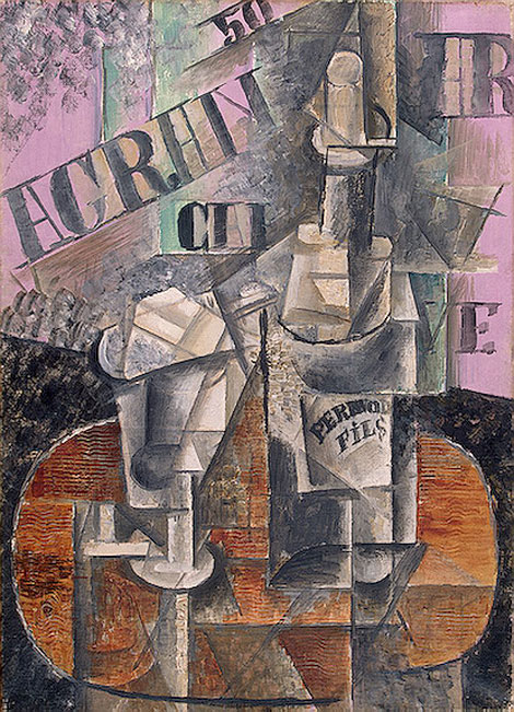 "Столик в кафе (Бутылка Перно)" 1912
