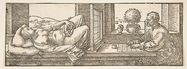 Художник рисует лежащую женщину, Альбрехт Дюрер, Публичная библиотека