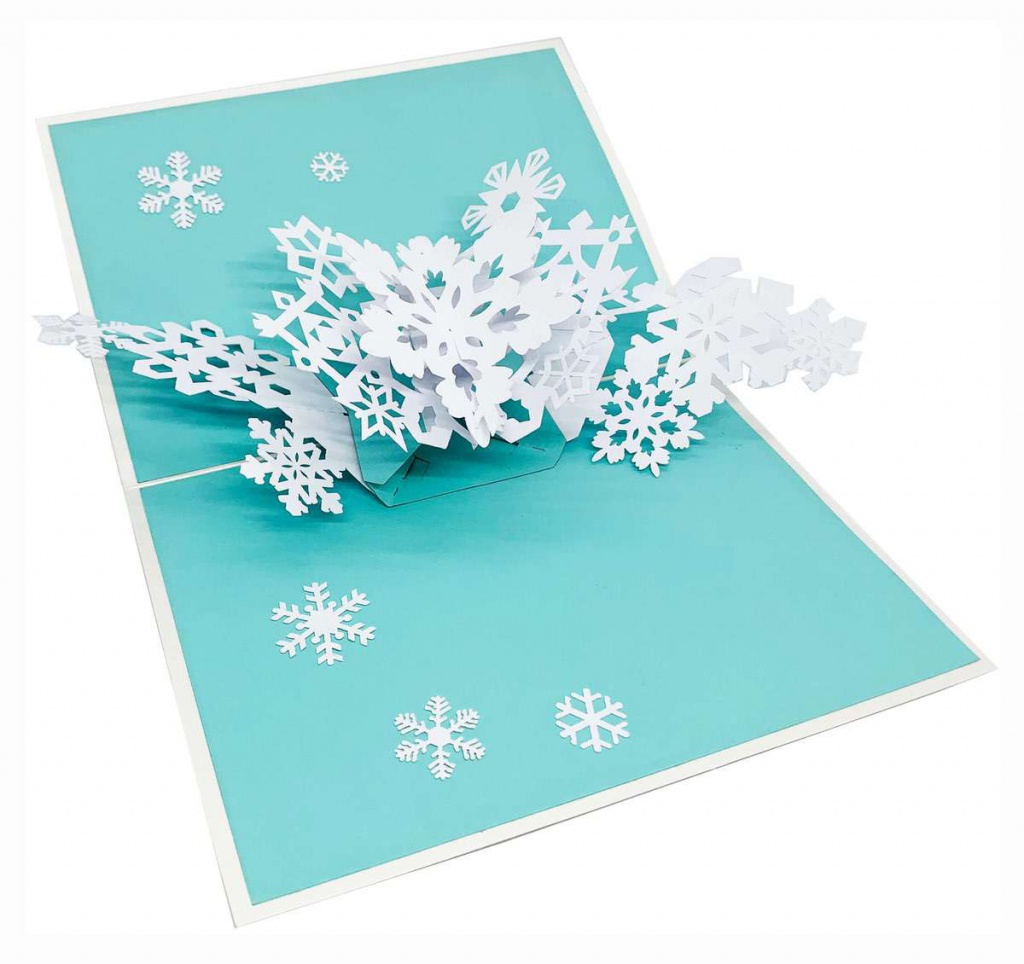 Открытка со снежинками в технике бумажной инженерии поп-ап